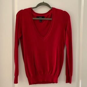 Red Long Sleeve V-Neck Sweater